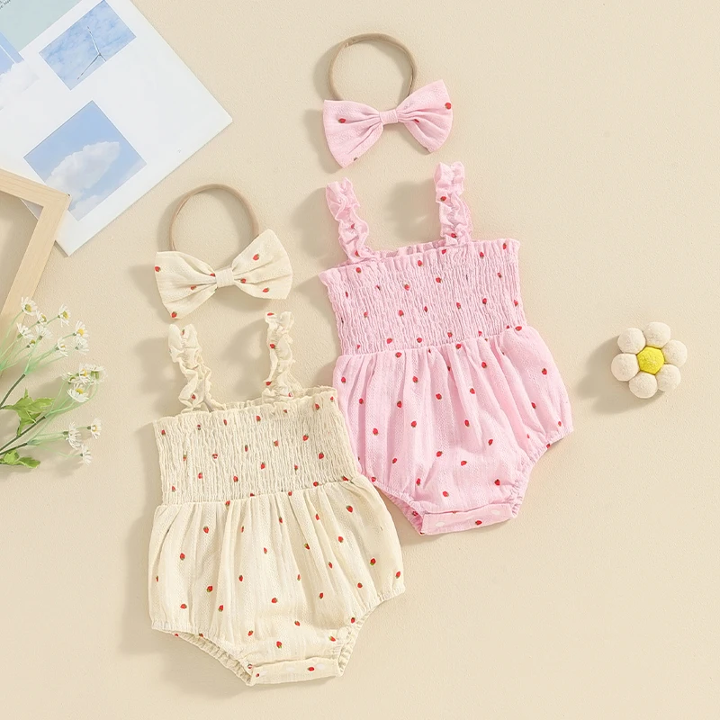 New Newborn Infant Baby Girls Summer Rompers Toddler Strawberry Print Sleeveless Cotton Jumpsuit with Headband Clothing
New Newborn Infant Baby Girls Summer Rompers Toddler Strawberry Print Sleeveless Cotton Jumpsuit with Headband Clothing