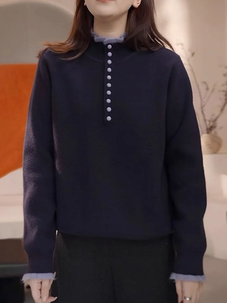 Вязаный топ больших размеров Thiened Loose Belly Covering с высоким воротником и деревянной отделкой Casual Sle Winter Long Sve Base L...
Вязаный топ больших размеров Thiened Loose Belly Covering с высоким воротником и деревянной отделкой Casual Sle Winter Long Sve Base L...