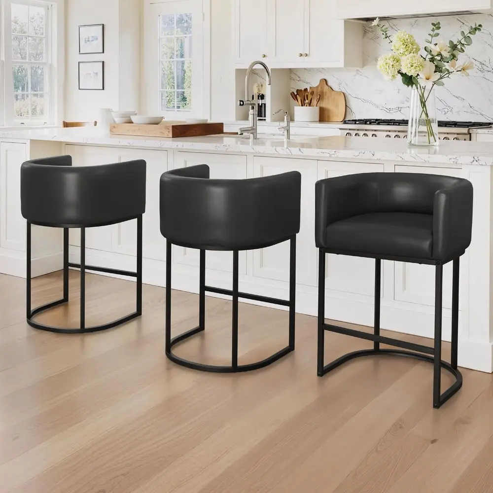27 H Counter Height Bar Stools Set of 3, Modern Barrel Counter Stools with Backrest and Arms, Black Metal Frames,Faux Leather U
27 H Counter Height Bar Stools Set of 3, Modern Barrel Counter Stools with Backrest and Arms, Black Metal Frames,Faux Leather U