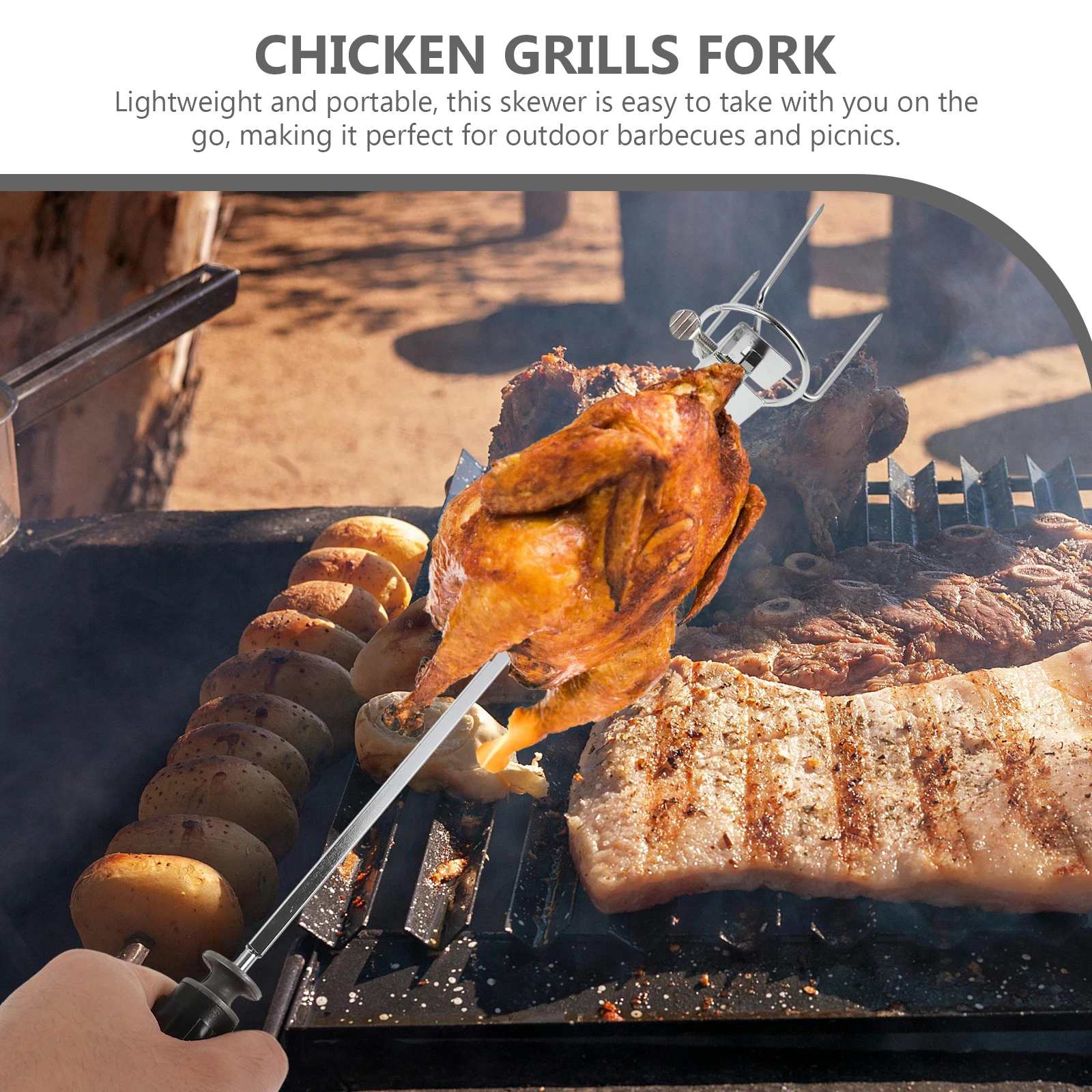 Stainless Steel Rotating Grill Spit Fork Large Barbecue Fork Roasted Chicken Home Grill Forks Cooking Meat Spit Rods Portable
Stainless Steel Rotating Grill Spit Fork Large Barbecue Fork Roasted Chicken Home Grill Forks Cooking Meat Spit Rods Portable
