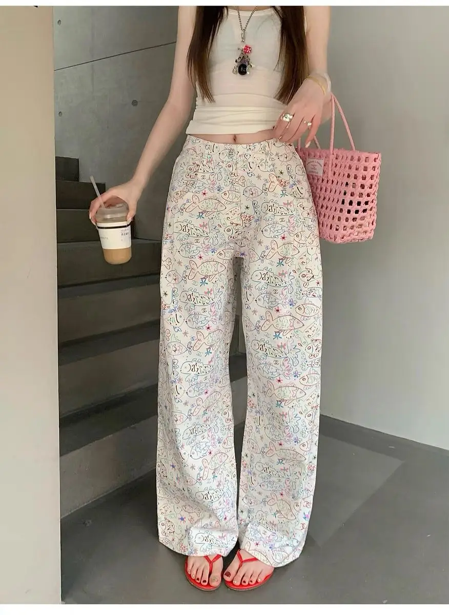 Soft Fish Print Casual Sweat Y2k Pants Female Spring Autumn High Waisted Tie-dye Elastic Slim Flared Straight Loose Leg Pants
Soft Fish Print Casual Sweat Y2k Pants Female Spring Autumn High Waisted Tie-dye Elastic Slim Flared Straight Loose Leg Pants