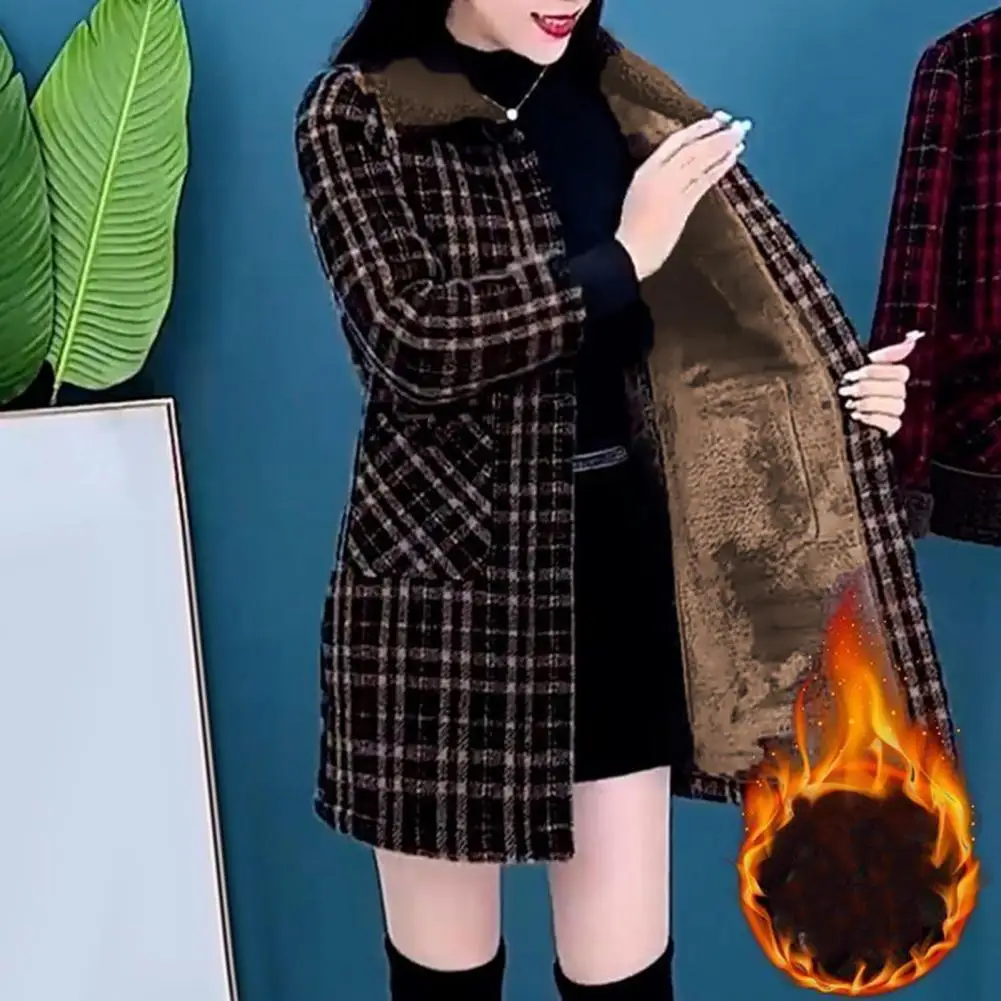 Mother Jacket Stylish Women's Plaid Winter Coat with Side Pockets Turn-down Collar Mid Length Single-breasted for Ol for Cold
Mother Jacket Stylish Women's Plaid Winter Coat with Side Pockets Turn-down Collar Mid Length Single-breasted for Ol for Cold