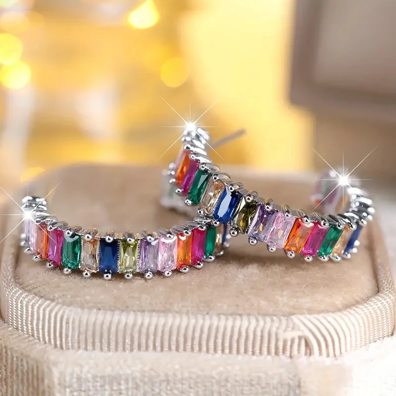 Huitan Rainbow CZ Hoop Earrings for Women Statement Colorful Earrings Silver Color Daily Wear Exquisite Girs Accessories Jewelry
Huitan Rainbow CZ Hoop Earrings for Women Statement Colorful Earrings Silver Color Daily Wear Exquisite Girs Accessories Jewelry