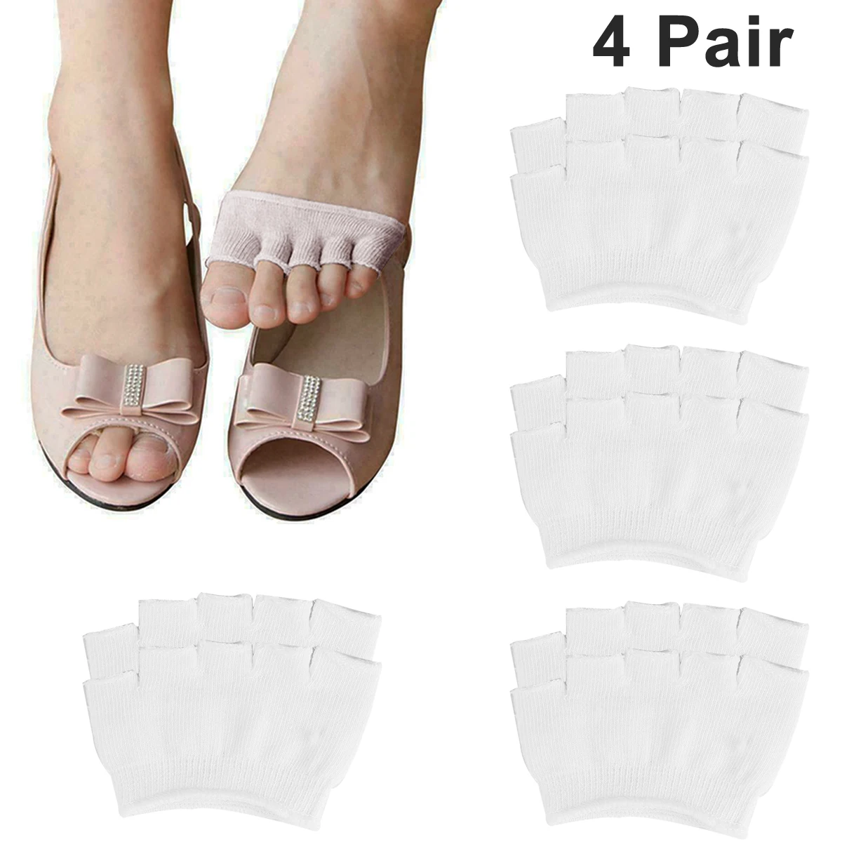 4Pair No Show Socks Cotton Peep Toe Open-Toed Five Toe Half Breathable Sweat-Absorption Yoga Fitness for Women White
4Pair No Show Socks Cotton Peep Toe Open-Toed Five Toe Half Breathable Sweat-Absorption Yoga Fitness for Women White