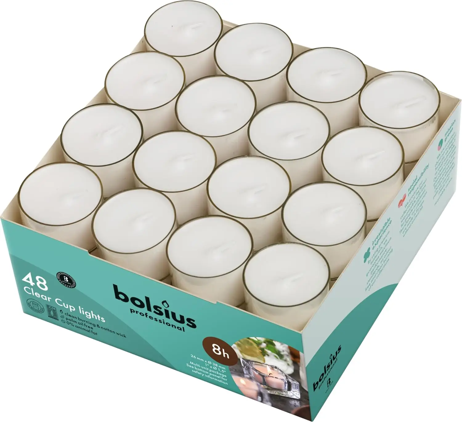 48 Unscented Tea Lights in Clear Cups - 8 Hour Burn Time - Premium Quality Smokeless Flameless Candles for Home Decor
48 Unscented Tea Lights in Clear Cups - 8 Hour Burn Time - Premium Quality Smokeless Flameless Candles for Home Decor