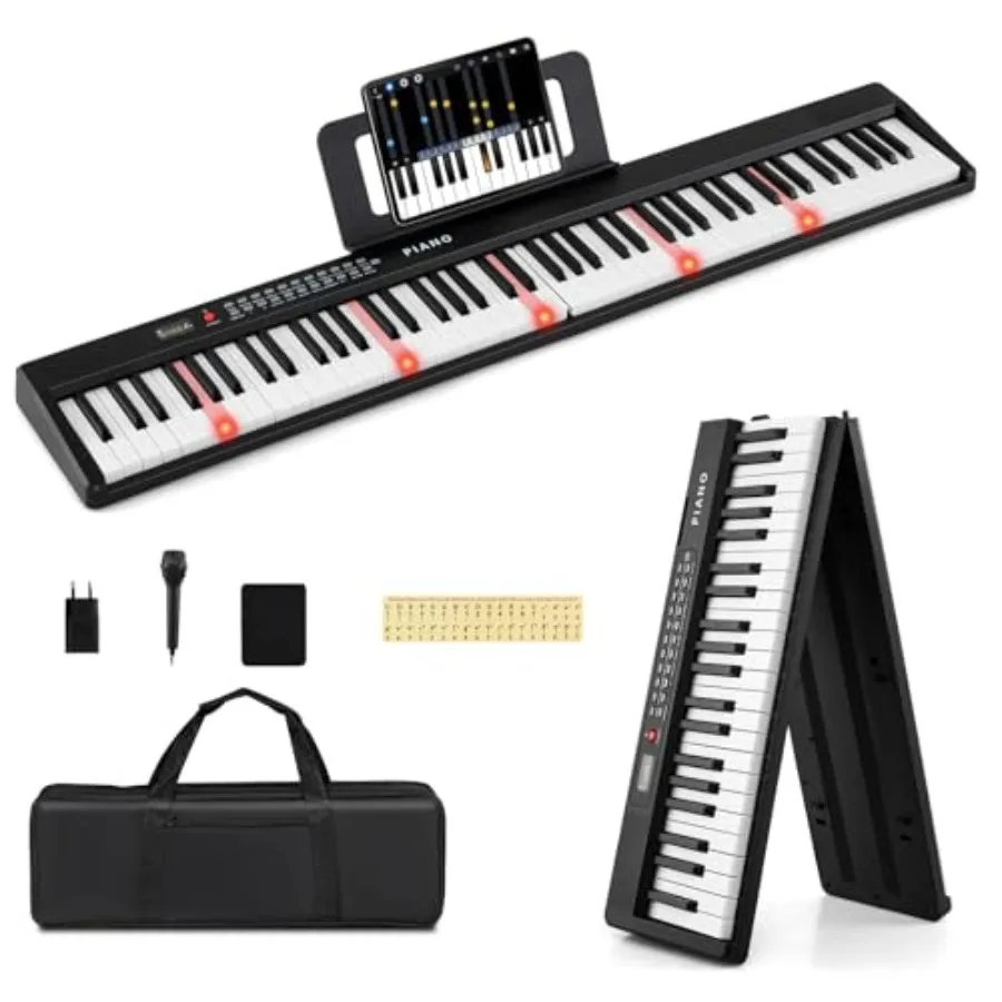 88-клавишное складное портативное цифровое пианино полноразмерное с полувзвешенными клавишами, подсветкой, MIDI и микрофоном для музыки
88-клавишное складное портативное цифровое пианино полноразмерное с полувзвешенными клавишами, подсветкой, MIDI и микрофоном для музыки