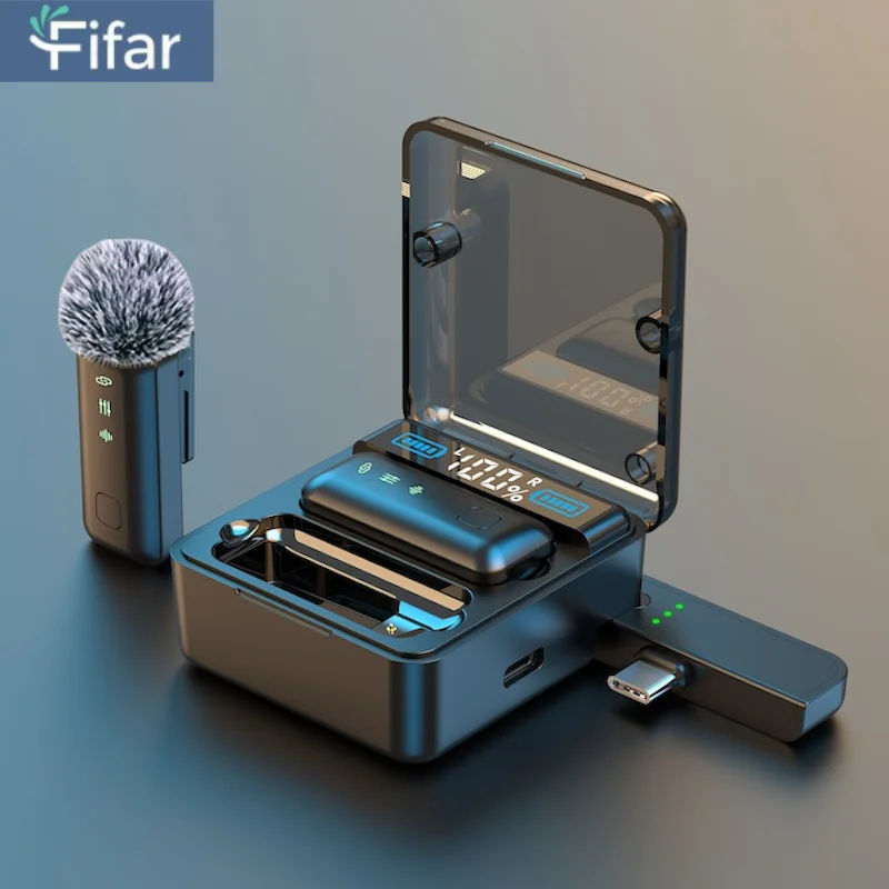 FIFAR Wireless Lavalier Microphone Mini Portable Noise Reduction Audio Recording Microphone For iPhone Android With Charging Box
FIFAR Wireless Lavalier Microphone Mini Portable Noise Reduction Audio Recording Microphone For iPhone Android With Charging Box