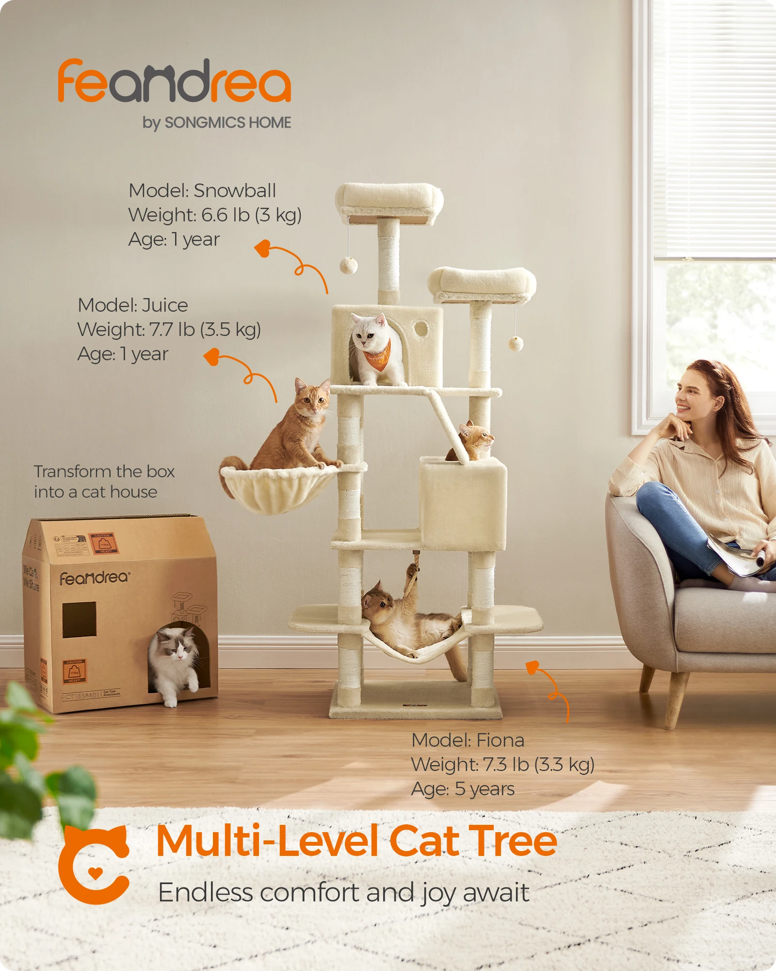 Feandrea Cat Tree, 66.1-Inch Large Cat Tower, Multi-Level Plush Condo with 13 Scratching Posts, 2 Perches, 2 Caves, Basket, Hamm
Feandrea Cat Tree, 66.1-Inch Large Cat Tower, Multi-Level Plush Condo with 13 Scratching Posts, 2 Perches, 2 Caves, Basket, Hamm