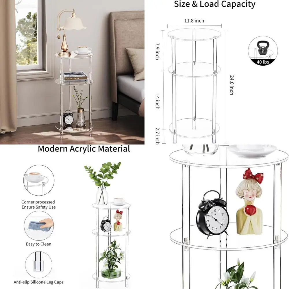 Compact 3-Tier Acrylic End Table, 11.81 x 11.81 x 24.6, Modern Minimalist Side Table for Small Spaces
Compact 3-Tier Acrylic End Table, 11.81 x 11.81 x 24.6, Modern Minimalist Side Table for Small Spaces
