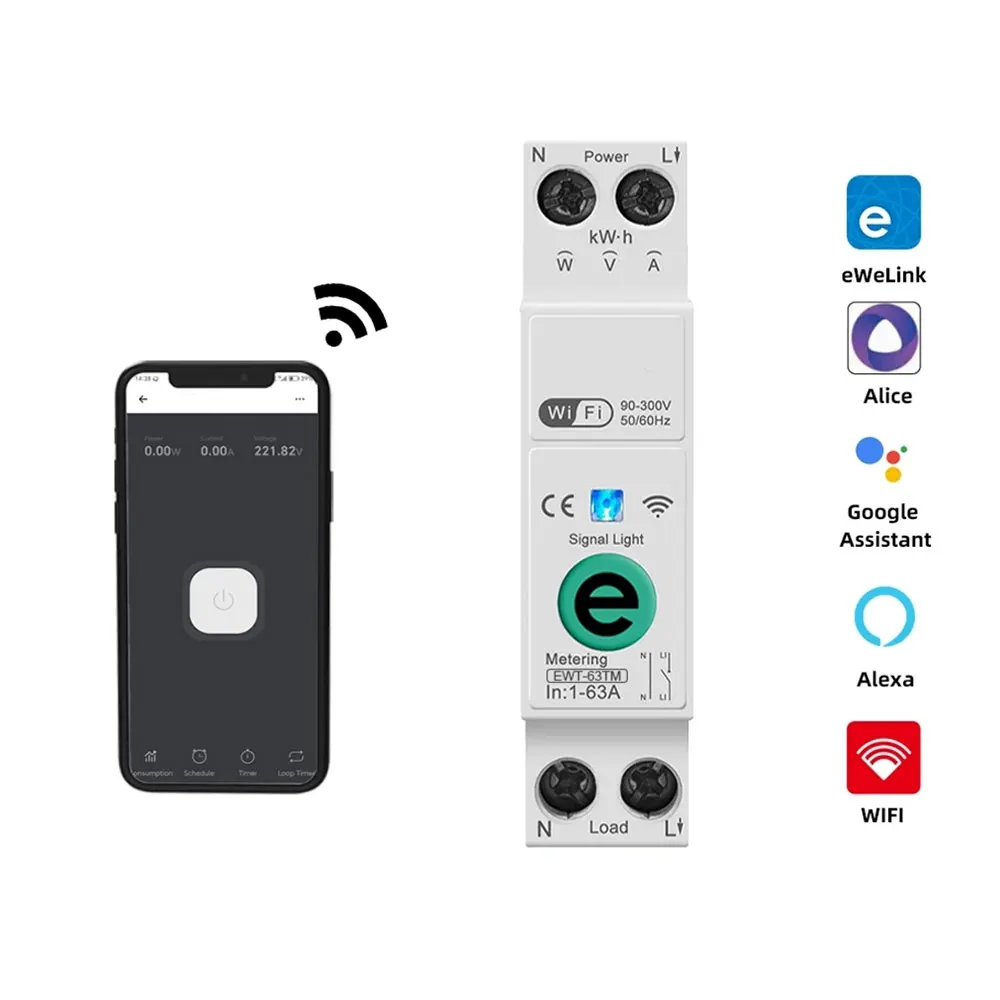Ewelink 1P + N 63A 110 В 220 В WIFI умный переключатель счетчик энергии кВтч измерительный автоматический выключатель таймер реле защита умного дома
Ewelink 1P + N 63A 110 В 220 В WIFI умный переключатель счетчик энергии кВтч измерительный автоматический выключатель таймер реле защита умного дома