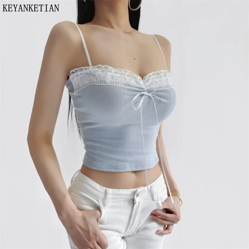 KEYANKETIAN 2025 Summer New Women's Tiered Lace Patchwork Knit Sling Top Camisole Fashion Sexy Bow Decoration Sheath Vest Thin
KEYANKETIAN 2025 Summer New Women's Tiered Lace Patchwork Knit Sling Top Camisole Fashion Sexy Bow Decoration Sheath Vest Thin