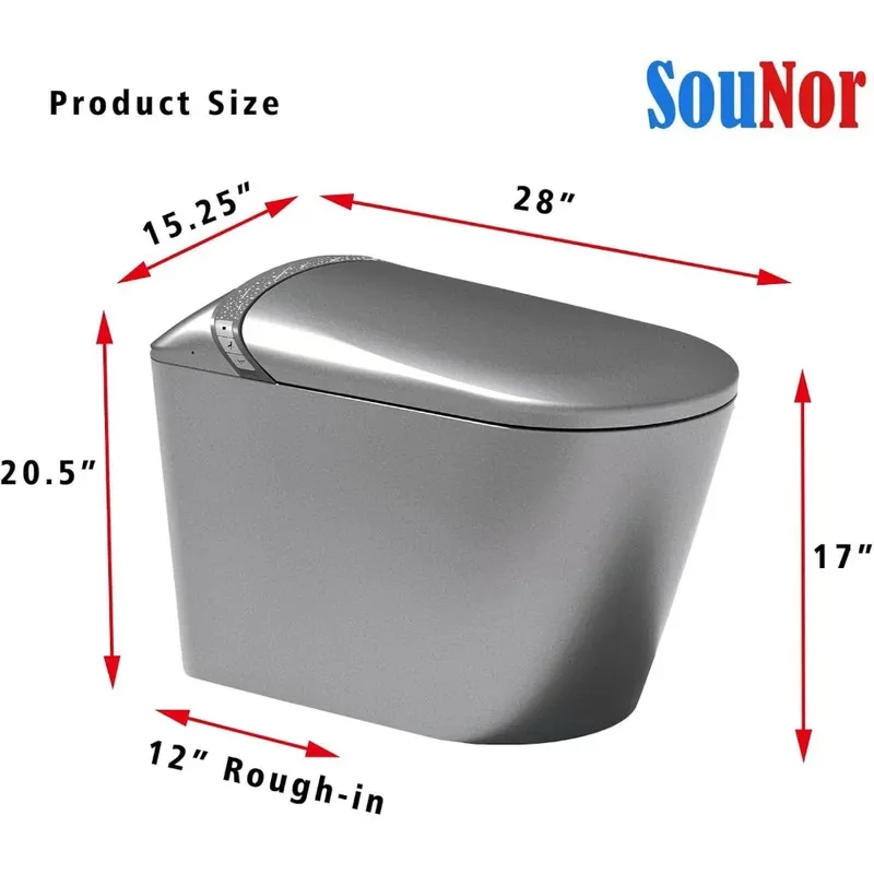 Современный умный унитаз Sounor со встроенным биде, самоочищающимся удлиненным сиденьем с подогревом, распылитель теплой воды для ног, 1,28 GPF Powerfu
Современный умный унитаз Sounor со встроенным биде, самоочищающимся удлиненным сиденьем с подогревом, распылитель теплой воды для ног, 1,28 GPF Powerfu