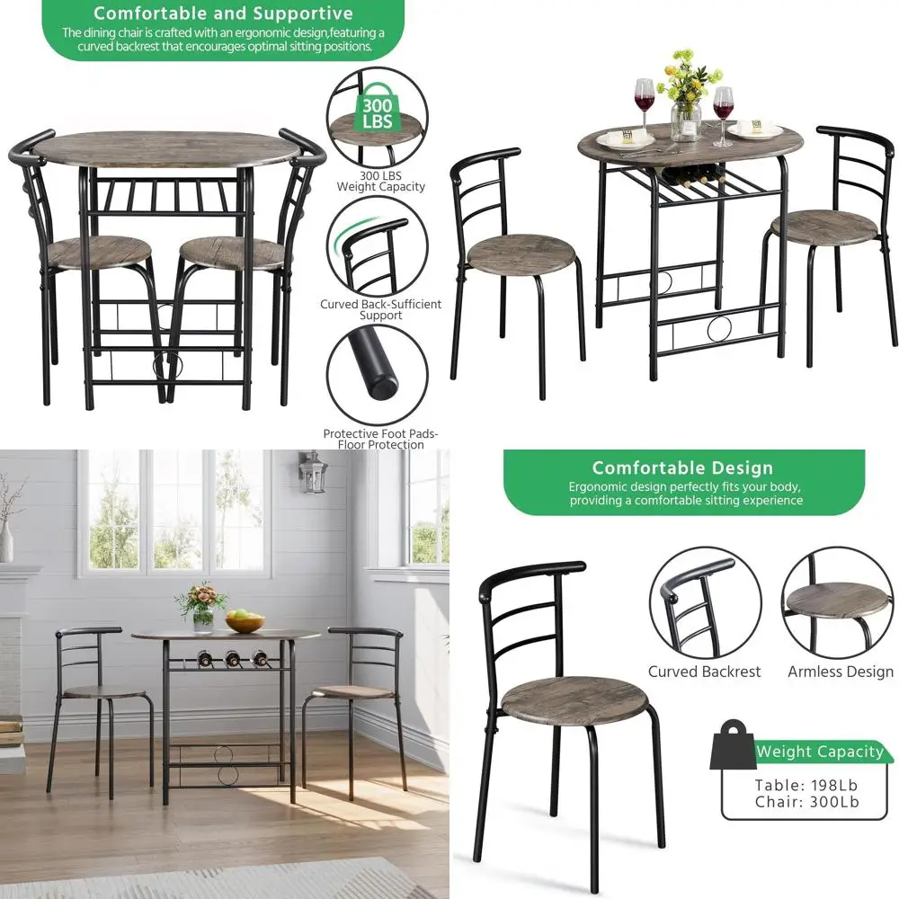 3-Piece Dining Set, Compact Kitchen Table with Chairs, Steel Legs, Built-in Wine Rack, Ideal for Small Spaces, Dark Brown Finish
3-Piece Dining Set, Compact Kitchen Table with Chairs, Steel Legs, Built-in Wine Rack, Ideal for Small Spaces, Dark Brown Finish