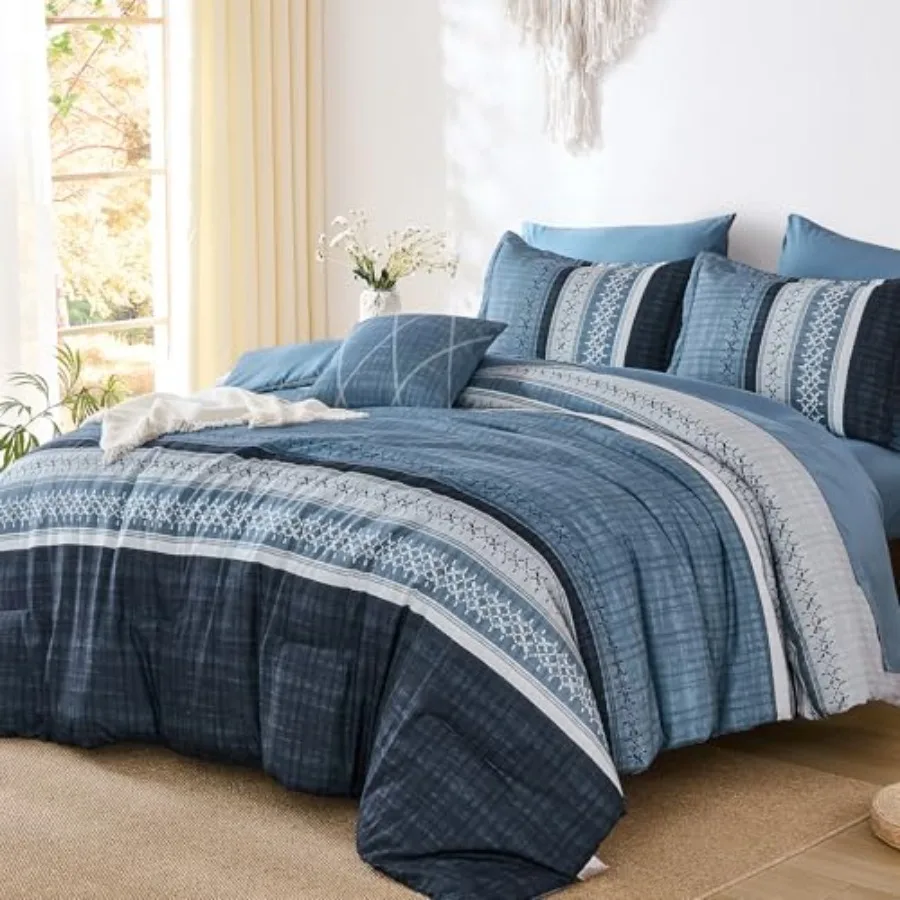 King Comforter Size Set 8 Pieces Striped Texture Bed in a Bag Bedding Sets Lightweight Soft Comforter and Sheet Set All Season
King Comforter Size Set 8 Pieces Striped Texture Bed in a Bag Bedding Sets Lightweight Soft Comforter and Sheet Set All Season
