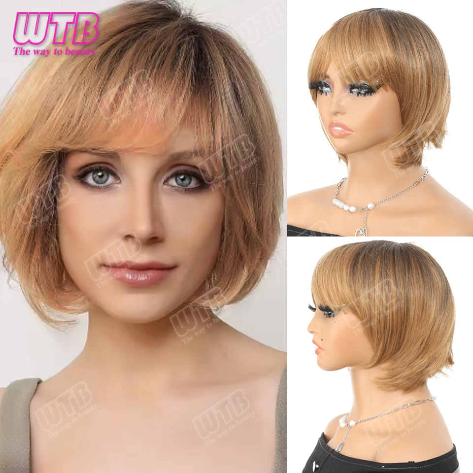 WTB Short Synthetic Wig with Volumizing Mixed Colors Short Straight Hair with Bangs, Suitable for Women's Daily and Holiday Wear
WTB Short Synthetic Wig with Volumizing Mixed Colors Short Straight Hair with Bangs, Suitable for Women's Daily and Holiday Wear