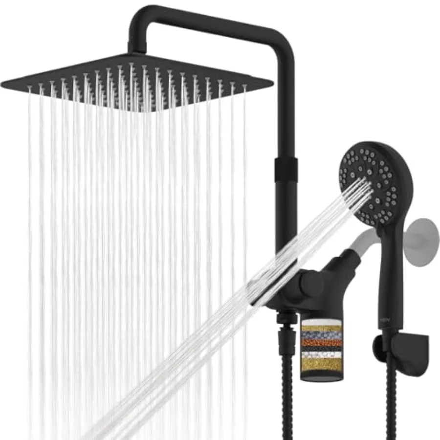Dual shower heads combo for bathroom use, ABS plastic with black finish, upgraded 10-inch filtered rain shower head and handhel
Dual shower heads combo for bathroom use, ABS plastic with black finish, upgraded 10-inch filtered rain shower head and handhel