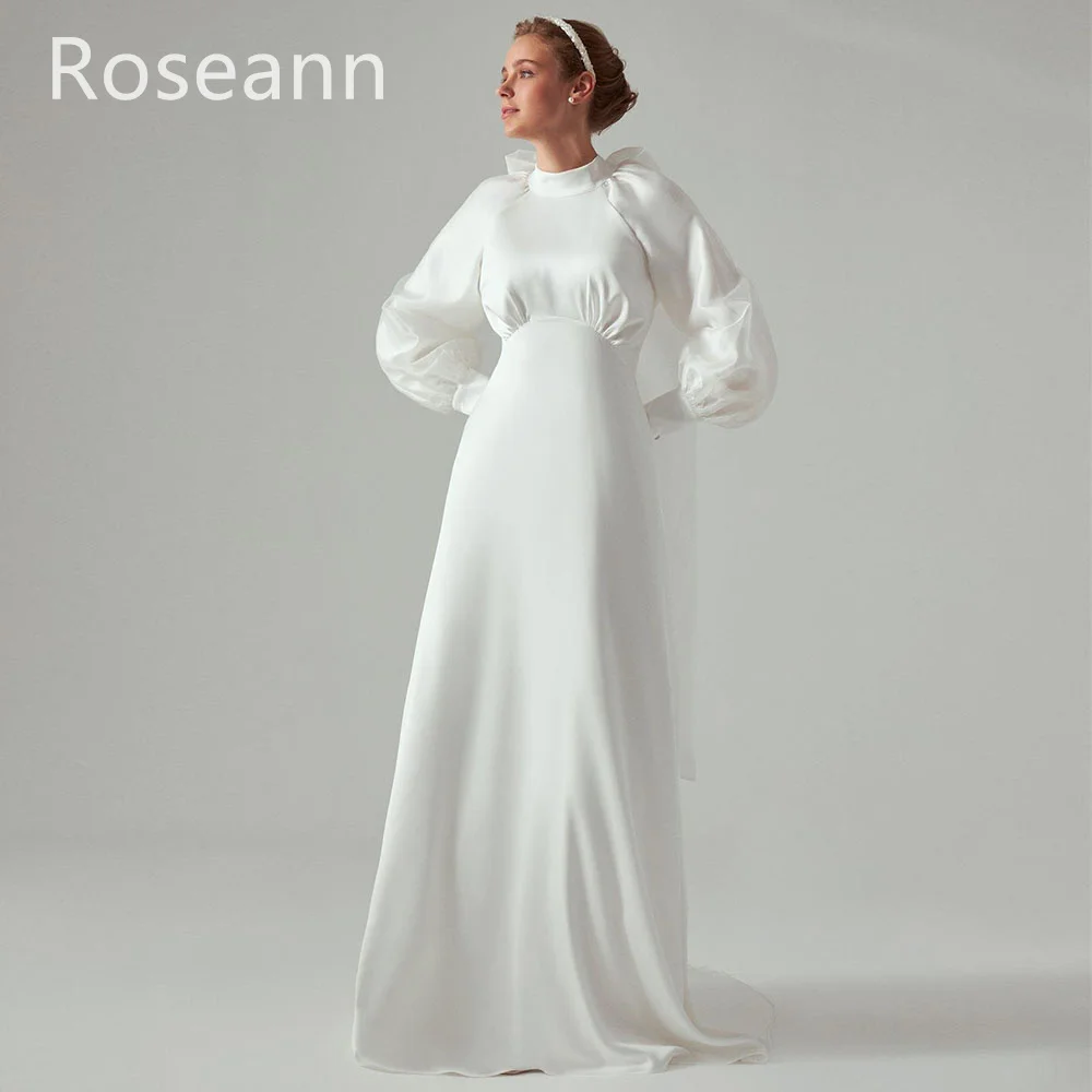 Muslim Fashion High Collar Ivory A-line Wedding Dresses Bow Full Draped Pleat Satin Bride Gown Floor Length robe de mariée
Muslim Fashion High Collar Ivory A-line Wedding Dresses Bow Full Draped Pleat Satin Bride Gown Floor Length robe de mariée