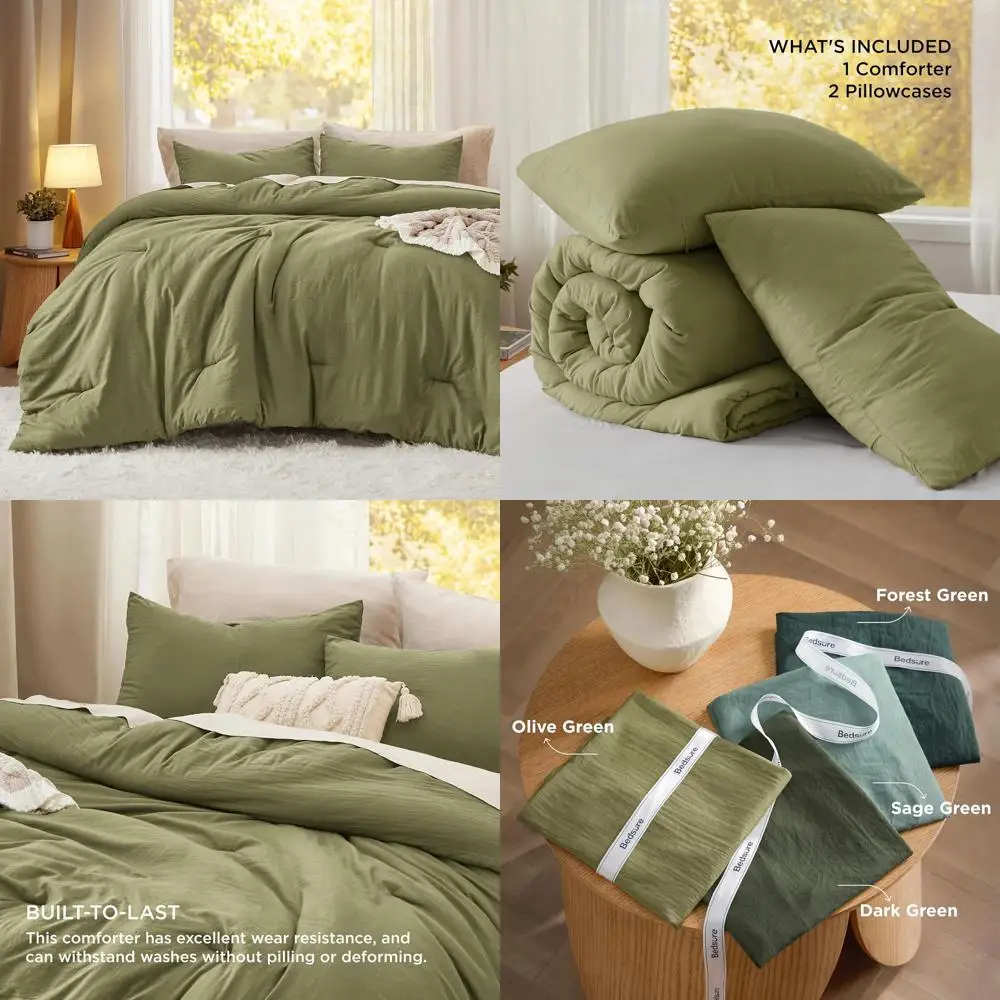 Olive Green Prewashed Comforter Set, 3-Piece Soft Bedding, Lightweight Down Alternative, 1 Comforter & 2 Pillowcases
Olive Green Prewashed Comforter Set, 3-Piece Soft Bedding, Lightweight Down Alternative, 1 Comforter & 2 Pillowcases