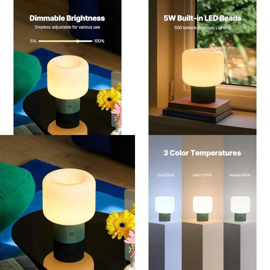 Halo Mushroom Lamp, 5W Cute Cordless Rechargeable Table Lamp with Glass Shade, 3 Color Temps LED Dimmable Ambient Lighting, Sma
Halo Mushroom Lamp, 5W Cute Cordless Rechargeable Table Lamp with Glass Shade, 3 Color Temps LED Dimmable Ambient Lighting, Sma