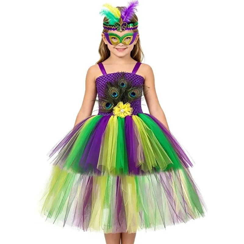 Little Girls' Peacock Train Princess Dress with Headband and Mask Set, Outfit for Children's Day Parties and Performances
Little Girls' Peacock Train Princess Dress with Headband and Mask Set, Outfit for Children's Day Parties and Performances