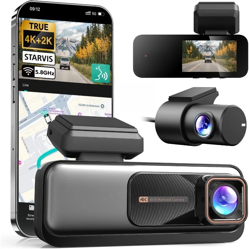 4K+2K Dual Dash Cam Front and Rear, Dashcam with Voice Control, Sony IMX415, ADAS Driver Alerts, Starry Night Vision, 24/7 Parki
4K+2K Dual Dash Cam Front and Rear, Dashcam with Voice Control, Sony IMX415, ADAS Driver Alerts, Starry Night Vision, 24/7 Parki