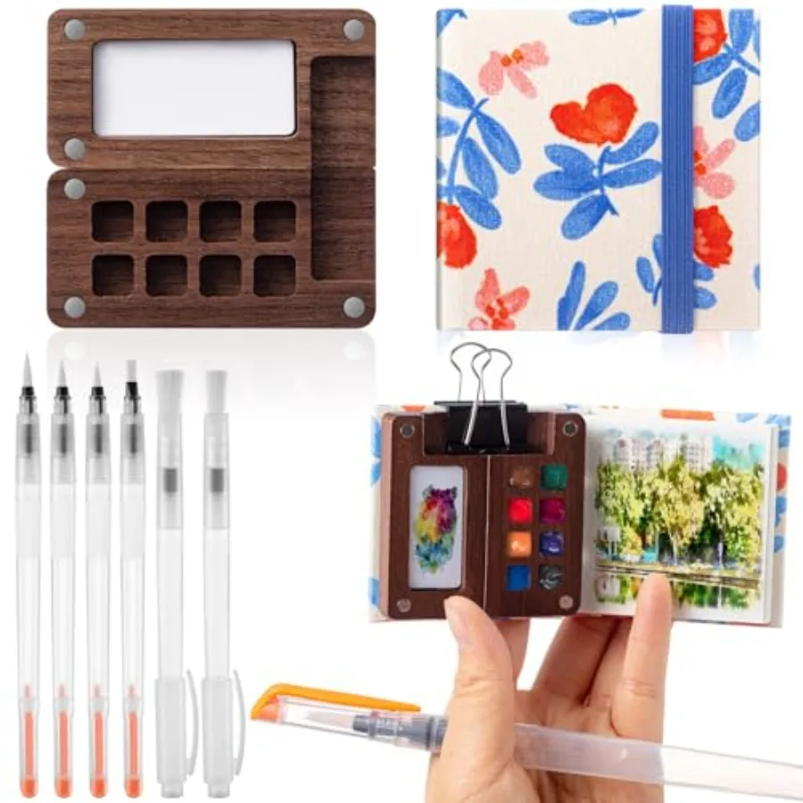 Mini Portable Watercolor Palette Set Wooden Grid Paint Box Watercolor Paper Sketch Book Brush Pens with Binder Clip for Painter
Mini Portable Watercolor Palette Set Wooden Grid Paint Box Watercolor Paper Sketch Book Brush Pens with Binder Clip for Painter