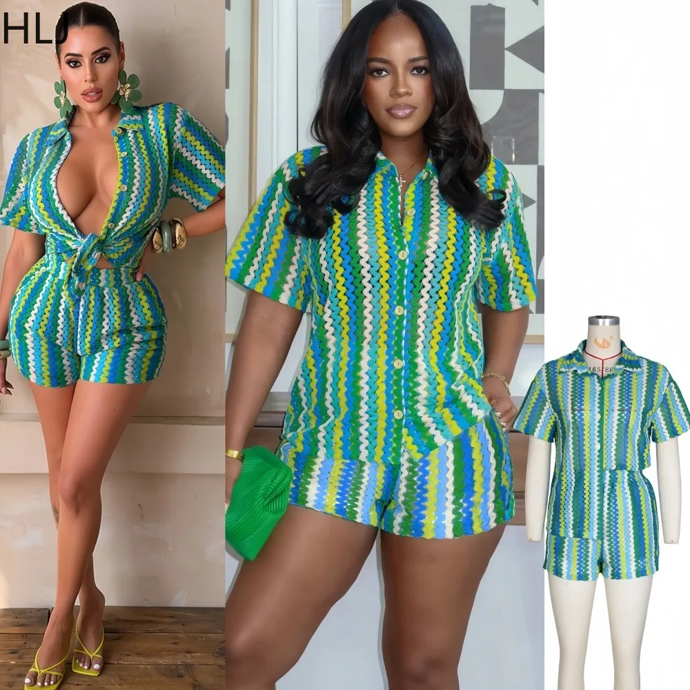 HLJ Summer Holiday Women Colorful Chevron Striped Two Piece Set Short Sleeve Lapel Button Down Shirt and Shorts Tracksuit 2026
HLJ Summer Holiday Women Colorful Chevron Striped Two Piece Set Short Sleeve Lapel Button Down Shirt and Shorts Tracksuit 2026