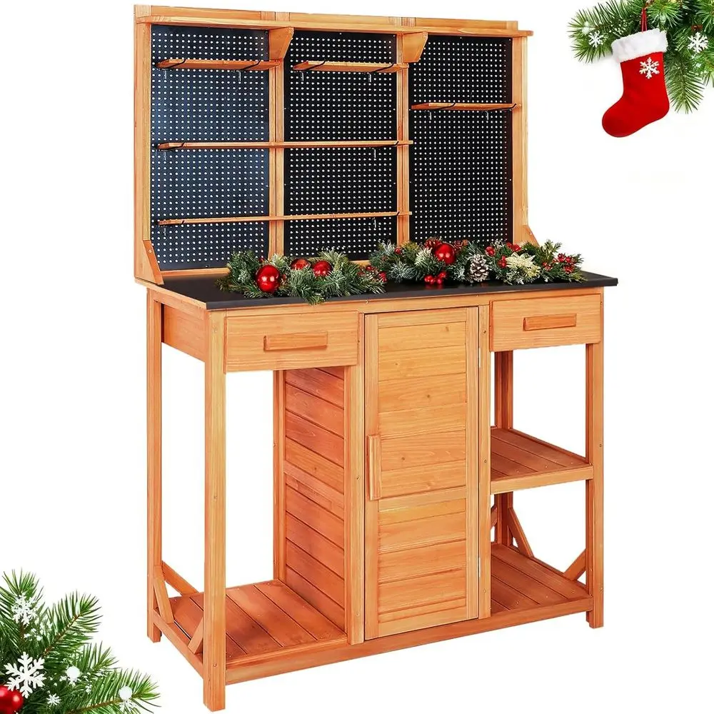 Wooden Garden Potting Station with Storage, Metal Pegboard, and Adjustable Shelves for Outdoor Use
Wooden Garden Potting Station with Storage, Metal Pegboard, and Adjustable Shelves for Outdoor Use