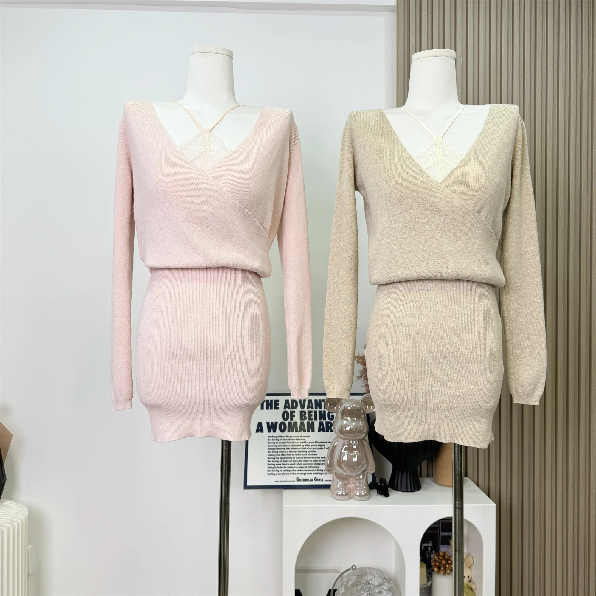 Knitted Skirt Underwear Spring Autumn Sexy Cross V-neck Wrap Hip Dresses Women's Knitted Sweater Dress Fashion Tight Short Dress
Knitted Skirt Underwear Spring Autumn Sexy Cross V-neck Wrap Hip Dresses Women's Knitted Sweater Dress Fashion Tight Short Dress