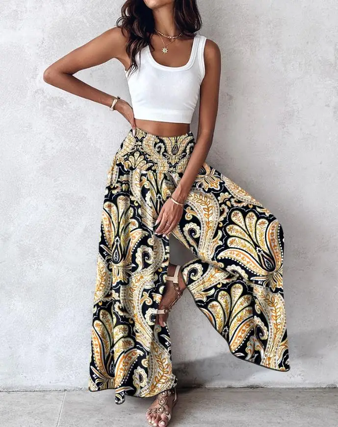 Elegant 2-Piece Sets for Women Paisley Print Shirred High Waist Wide Leg Vintage Pants for Women
Elegant 2-Piece Sets for Women Paisley Print Shirred High Waist Wide Leg Vintage Pants for Women
