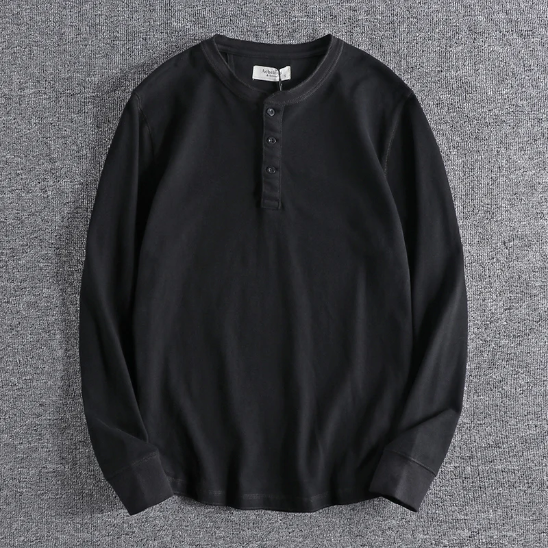 High Grammage Thick Washed Cotton American Retro Henry Collar Men's Long Sleeve T-shirt Trendy Youth Base Shirt Casual Style
High Grammage Thick Washed Cotton American Retro Henry Collar Men's Long Sleeve T-shirt Trendy Youth Base Shirt Casual Style