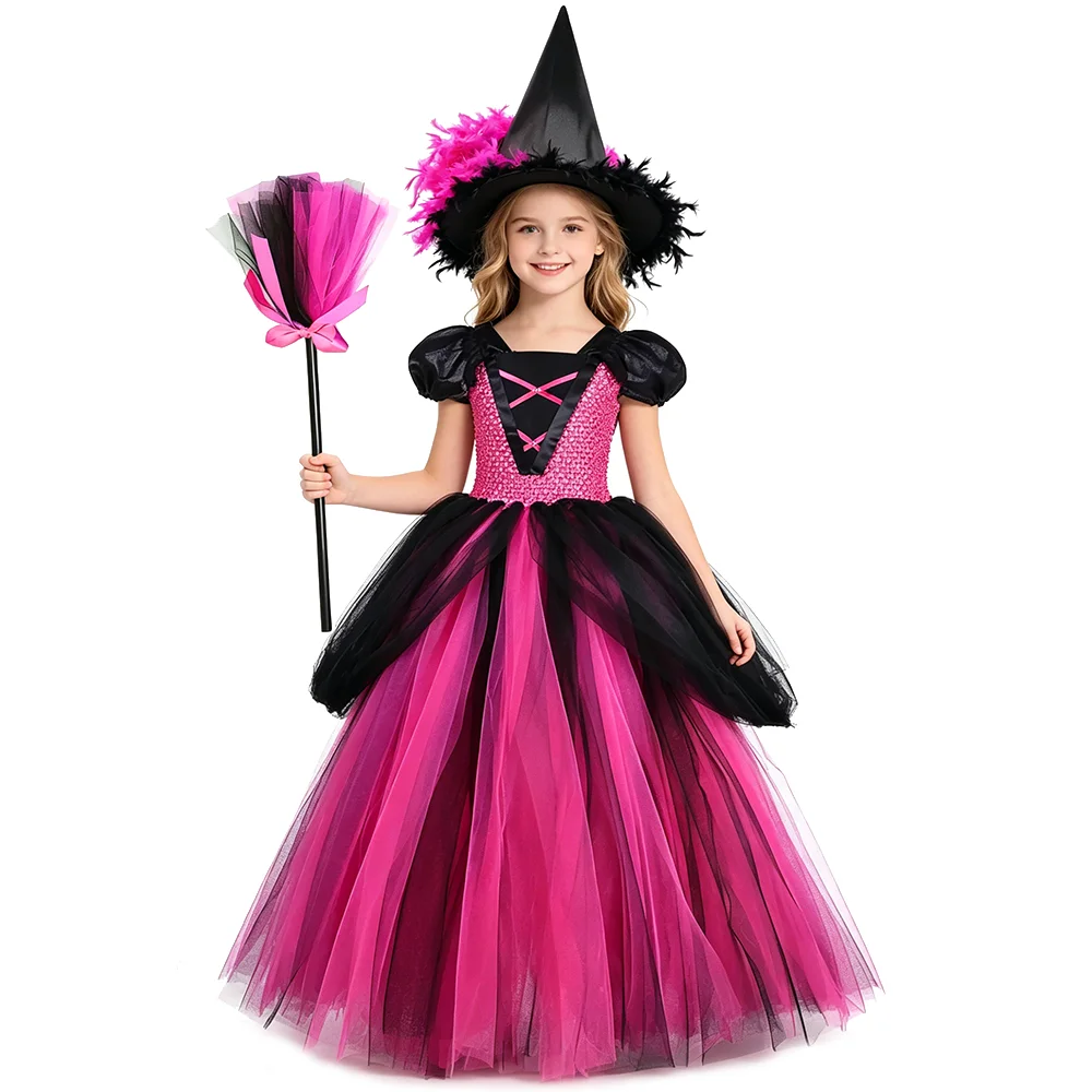 Girls Fluffy Witch Long Lined Tutu Dress with Hat & Broom Kids Halloween Carnival Costumes Full Length Puff Sleeve Ball Gown
Girls Fluffy Witch Long Lined Tutu Dress with Hat & Broom Kids Halloween Carnival Costumes Full Length Puff Sleeve Ball Gown