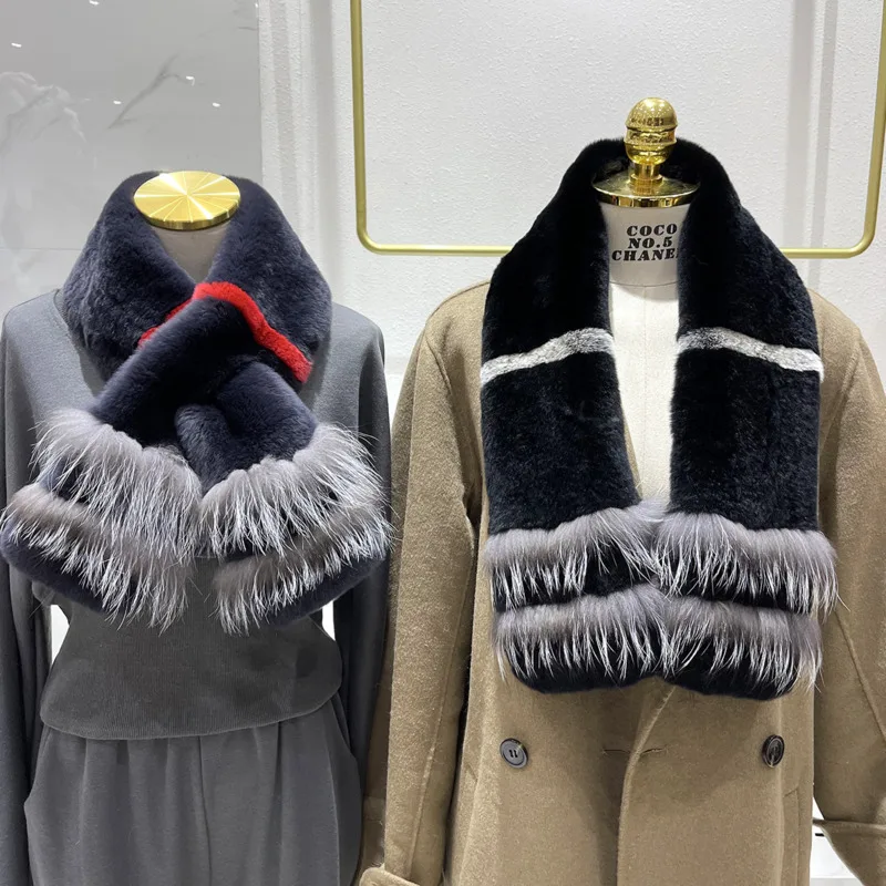 Real Rex Rabbit Fur Scarf For Women Winter Double-sided Thickened Stitching And Fox Fur Temperament Scarf Luxury Neck Warmer
Real Rex Rabbit Fur Scarf For Women Winter Double-sided Thickened Stitching And Fox Fur Temperament Scarf Luxury Neck Warmer