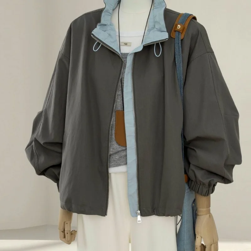 Korean style lazy style stand up collar workwear jacket for women, small stature, spring and autumn casual short jacket
Korean style lazy style stand up collar workwear jacket for women, small stature, spring and autumn casual short jacket
