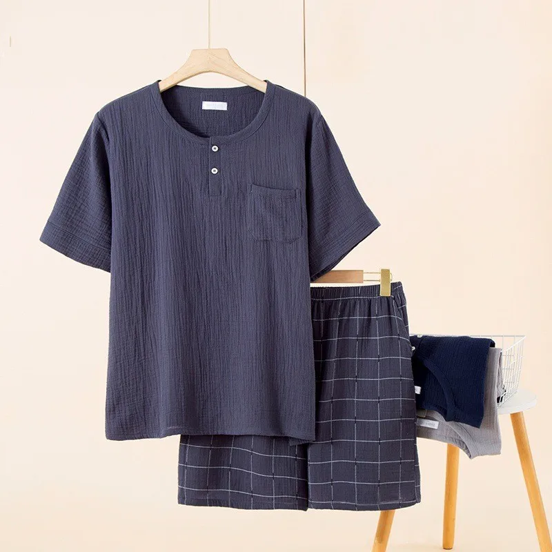 2026 Summer New Men's Double Layer Crepe Gauze Pajama Set Short Seeve 5-point Pants Big Size Casual Homewear Loungewear Set
2026 Summer New Men's Double Layer Crepe Gauze Pajama Set Short Seeve 5-point Pants Big Size Casual Homewear Loungewear Set