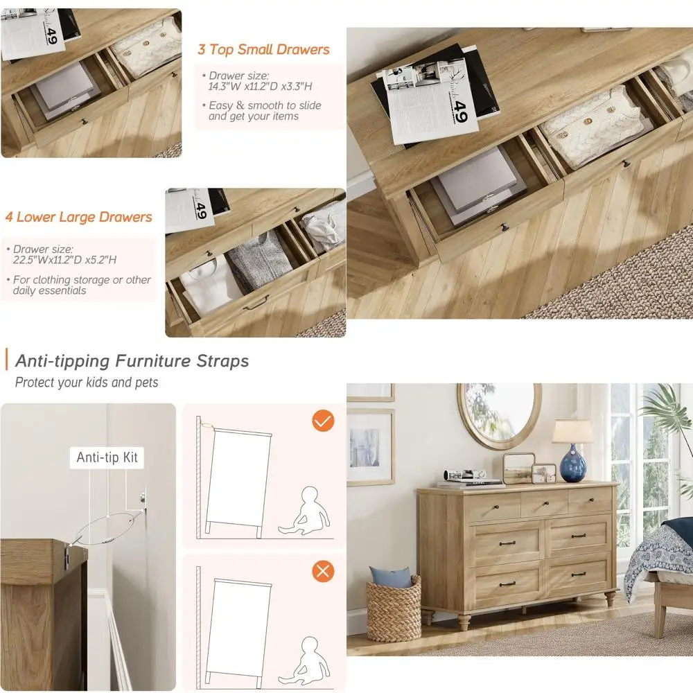 Oak 54 Wide 7-Drawer Farmhouse Dresser, Rustic Solid Wood Kids Chest for Bedroom & Living Room Storage
Oak 54 Wide 7-Drawer Farmhouse Dresser, Rustic Solid Wood Kids Chest for Bedroom & Living Room Storage