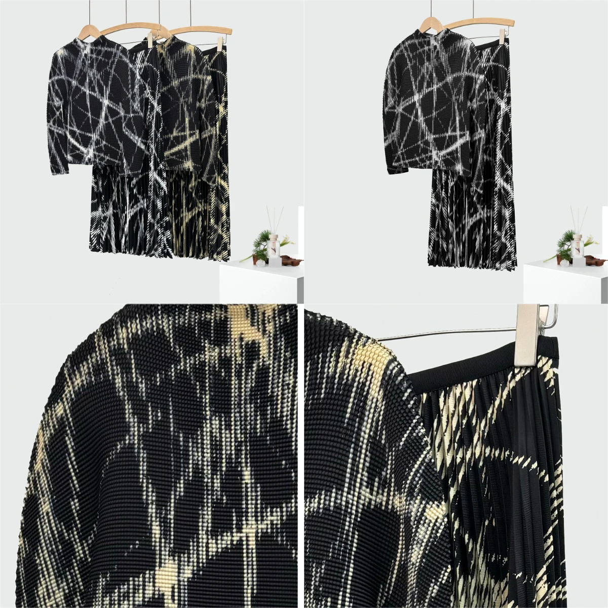 Miyake Fold 2025 New Autumn/Winter Set Wearing Black Stripes Slim Fit Long Sleeve Top with Hundred Fold Skirt Two Piece Set
Miyake Fold 2025 New Autumn/Winter Set Wearing Black Stripes Slim Fit Long Sleeve Top with Hundred Fold Skirt Two Piece Set