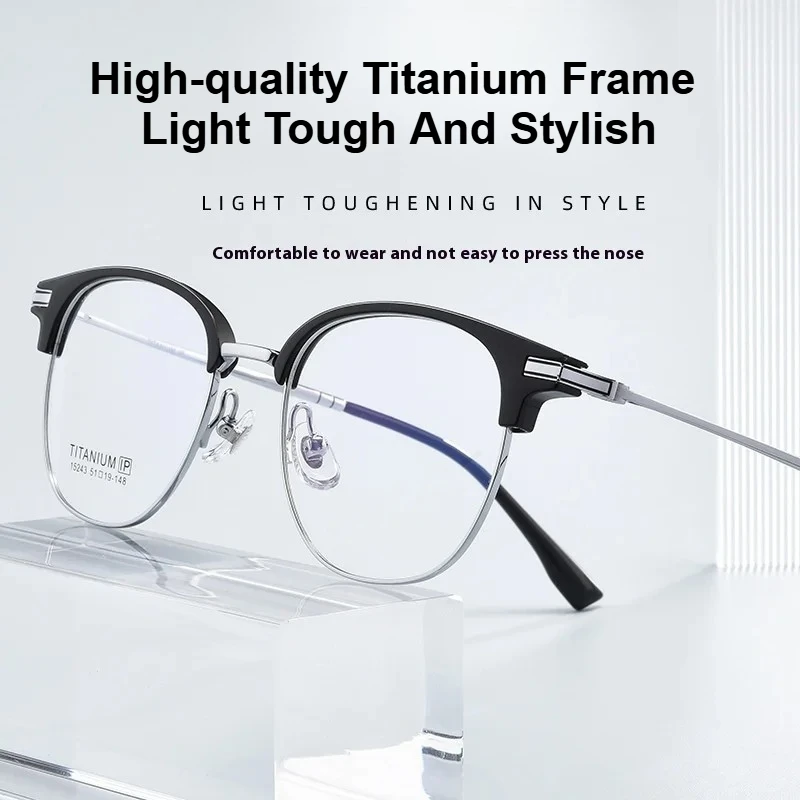 Ultra-light Myopia Glasses with Stylish Black Silver Eyebrow Line Frame Electroplated Pure Titanium Frame Prescription Glasses
Ultra-light Myopia Glasses with Stylish Black Silver Eyebrow Line Frame Electroplated Pure Titanium Frame Prescription Glasses