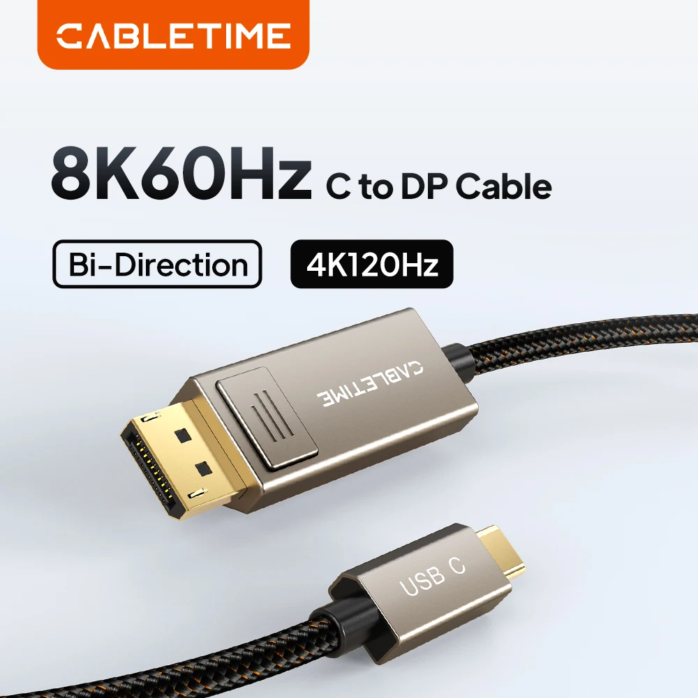 CABLETIME 8K 60Hz USB C to Displayport Cable Bi-Directional DP to USB C Cable Zinc Alloy for Macbook Pro DELL Laptop
CABLETIME 8K 60Hz USB C to Displayport Cable Bi-Directional DP to USB C Cable Zinc Alloy for Macbook Pro DELL Laptop