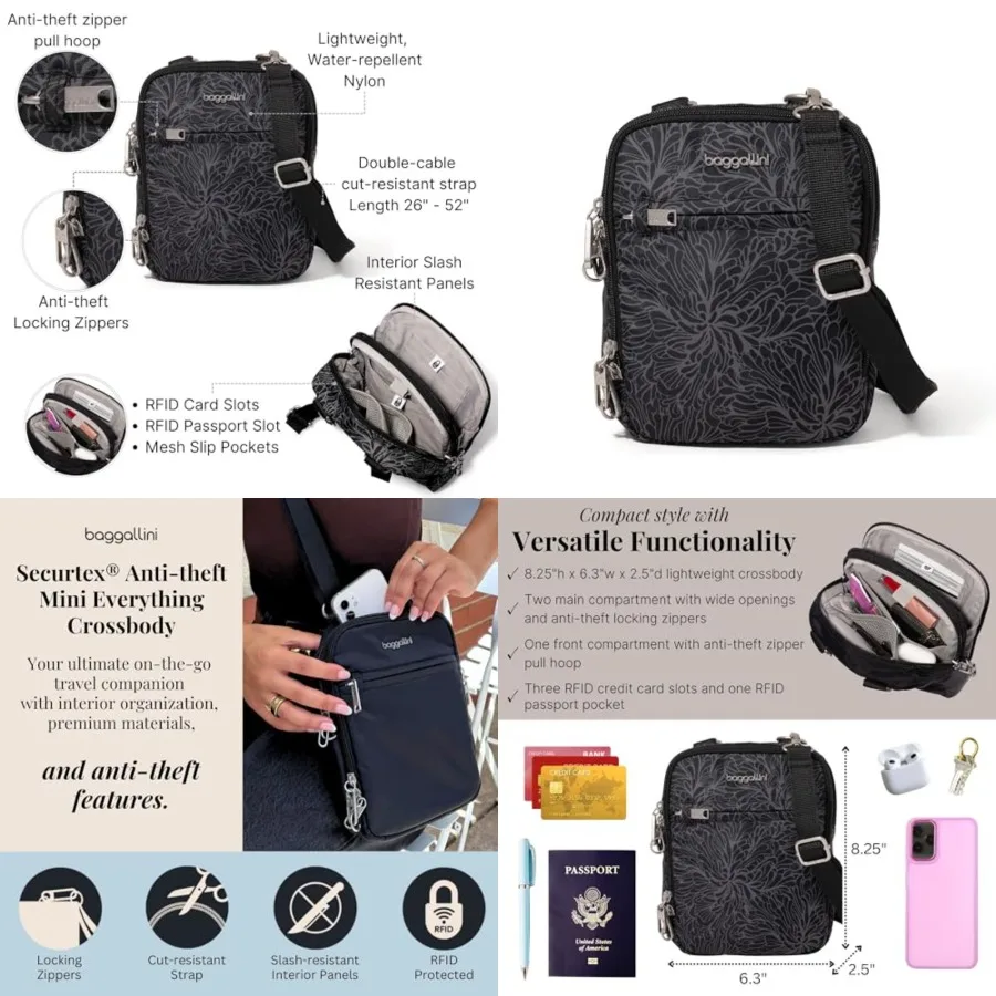 Securtex® Anti-theft Mini Everything Crossbody Bag, 6.3"x8.25" Rfid, Locking Zippers and Cut-resistant Strap
Securtex® Anti-theft Mini Everything Crossbody Bag, 6.3"x8.25" Rfid, Locking Zippers and Cut-resistant Strap