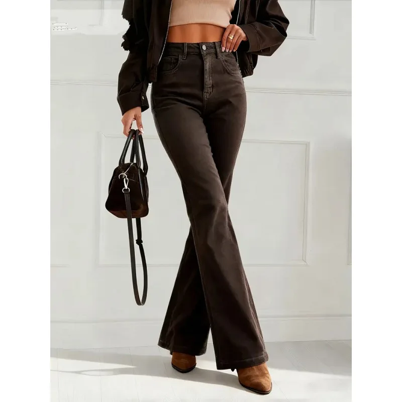 Deep Brown Women's Flare Jeans High Waist Cotton Stretch Denim Trousers Spring 2026 Fashion Ladies' Loose Fit High Elasticity
Deep Brown Women's Flare Jeans High Waist Cotton Stretch Denim Trousers Spring 2026 Fashion Ladies' Loose Fit High Elasticity