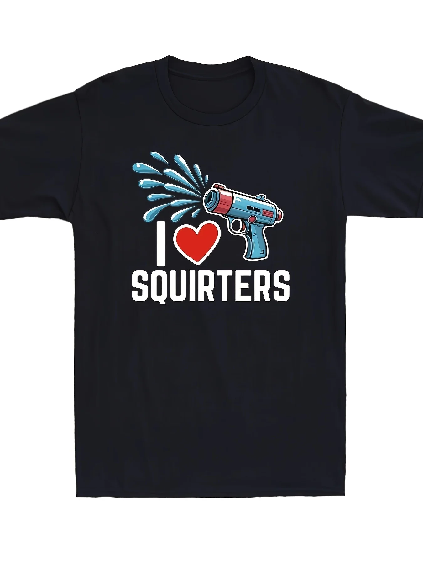 Мужская футболка с юмором «I Love Squirters» — повседневная черная футболка из полиэстера с рисунком красного сердца и водяного пистолета, с коротким рукавом, круглым вырезом
Мужская футболка с юмором «I Love Squirters» — повседневная черная футболка из полиэстера с рисунком красного сердца и водяного пистолета, с коротким рукавом, круглым вырезом
