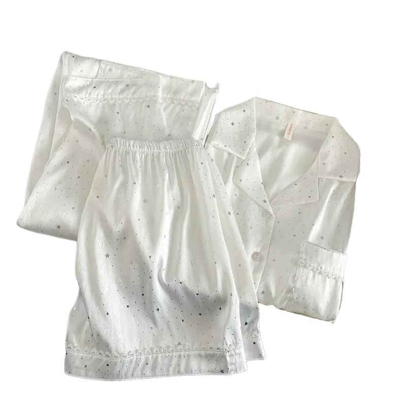 Women's New Kawaii Short Sleeved Pants Pajama Set Spring Autumn Women's Shorts Home Suit Set Girls' Lace Simple Three Piece Set
Women's New Kawaii Short Sleeved Pants Pajama Set Spring Autumn Women's Shorts Home Suit Set Girls' Lace Simple Three Piece Set