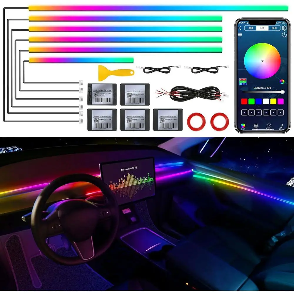 RGB 6-in-1 Acrylic Interior LED Strip Light, 175 593 LEDs, Music Sync Car Ambient Lighting Kit
RGB 6-in-1 Acrylic Interior LED Strip Light, 175 593 LEDs, Music Sync Car Ambient Lighting Kit