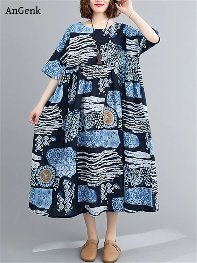 Oversize Cotton Vintage Short Sleeve Print Dresses For Women 2024 New Summer Casual Loose Long Dress Femme Robe Elegant Clothing
Oversize Cotton Vintage Short Sleeve Print Dresses For Women 2024 New Summer Casual Loose Long Dress Femme Robe Elegant Clothing