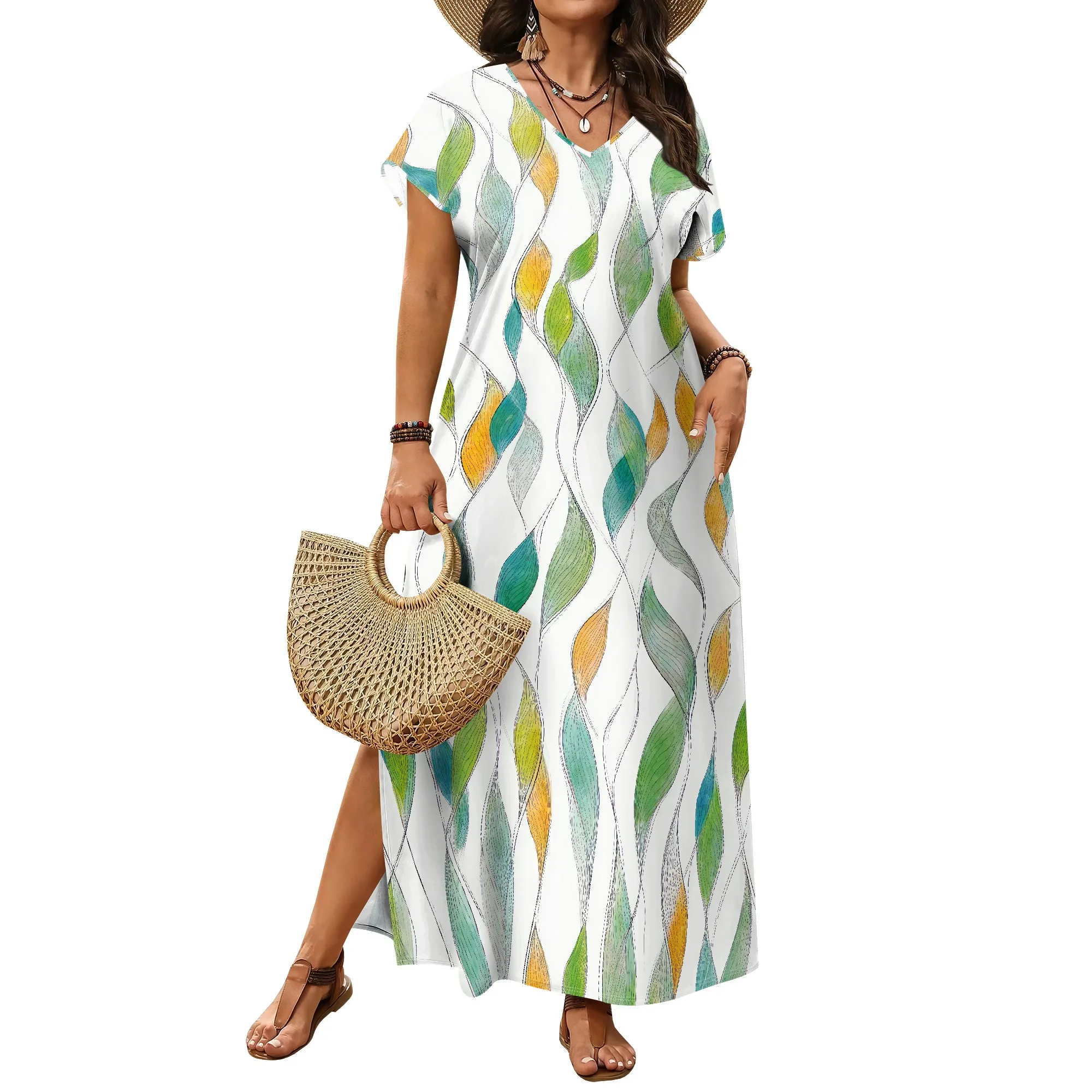 Summer Dresses for Women Casual Split Long Dress Loose T Shirt Dress Floral Print Short Sleeve Beach Dress with Pockets
Summer Dresses for Women Casual Split Long Dress Loose T Shirt Dress Floral Print Short Sleeve Beach Dress with Pockets