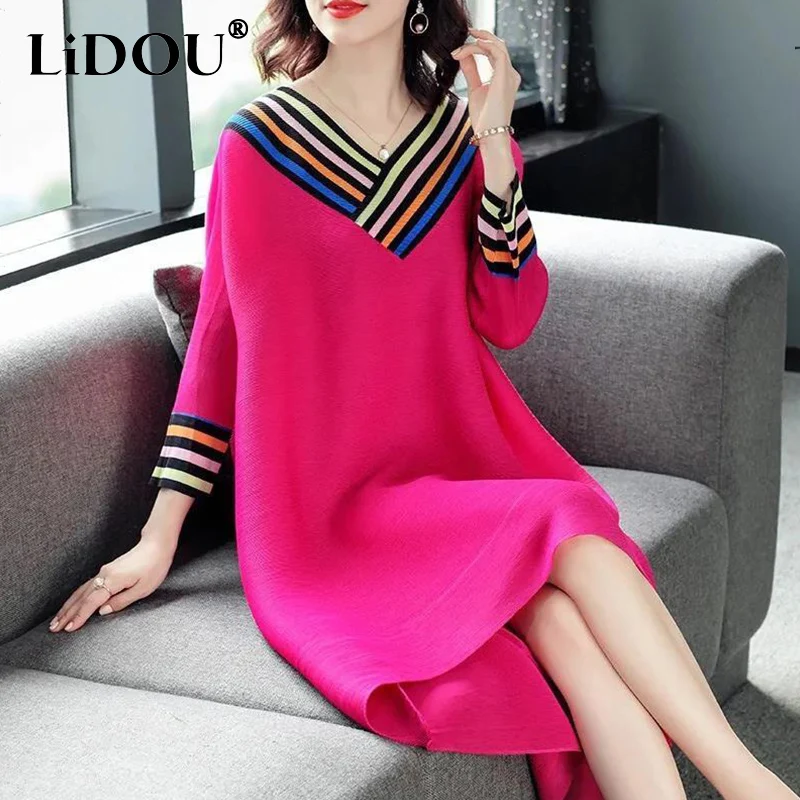 Autumn winter Fashion Elegant Patchwork Dress Women V-neck Multicolor Loose Casual Robe Femme Ladies Irregular Dresses
Autumn winter Fashion Elegant Patchwork Dress Women V-neck Multicolor Loose Casual Robe Femme Ladies Irregular Dresses