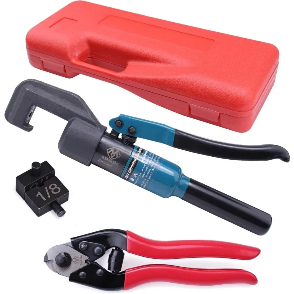 Cable Railing Hydraulic Crimper Hand Tool for 1/8" Stainless Steel Cable Railing Kit Wire Rope Swaging with Wire Cable Cutter
Cable Railing Hydraulic Crimper Hand Tool for 1/8" Stainless Steel Cable Railing Kit Wire Rope Swaging with Wire Cable Cutter