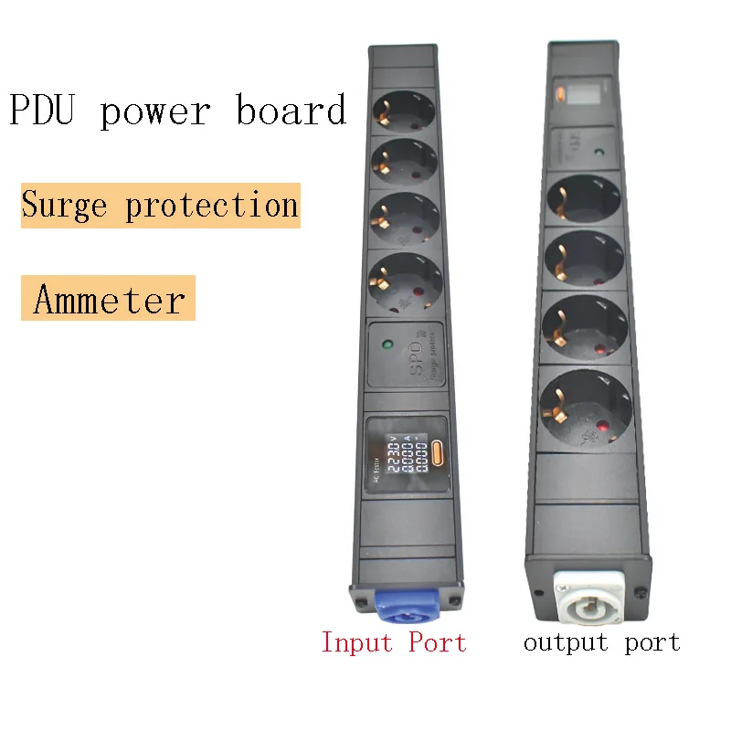 Aluminum alloy shell PDU power board input and output ports EU socket 1-10AC with ammeter surge protection
Aluminum alloy shell PDU power board input and output ports EU socket 1-10AC with ammeter surge protection