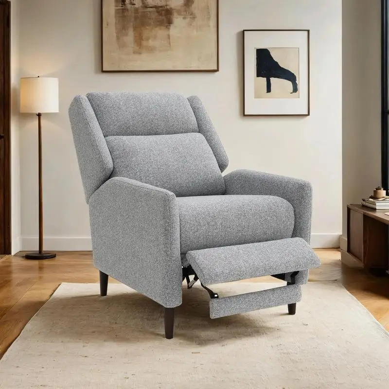 High Back Pushback Recliner, Channel Detail, Tapered Legs, Leather Upholstery, Gray Finish, Ideal for Primary Living Room
High Back Pushback Recliner, Channel Detail, Tapered Legs, Leather Upholstery, Gray Finish, Ideal for Primary Living Room